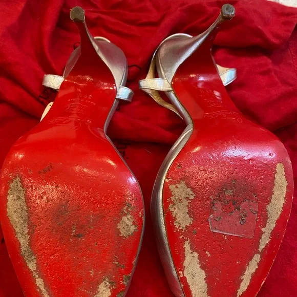 Christian Louboutin Silver T Strap Slingback Heels, RARE, EU 39.5, gently worn - Picture 7 of 10